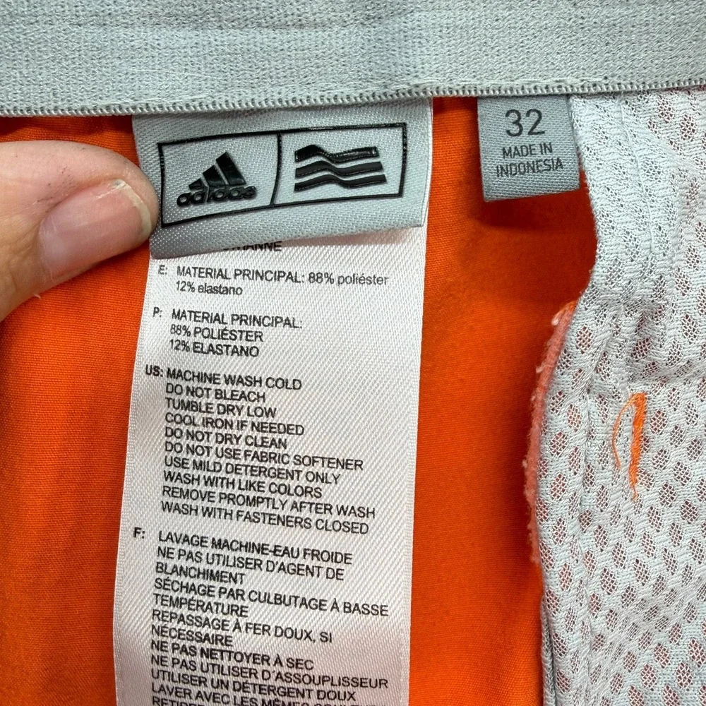 Adidas Mens Golf Shorts Orange Stretch Performance Flat Front 10